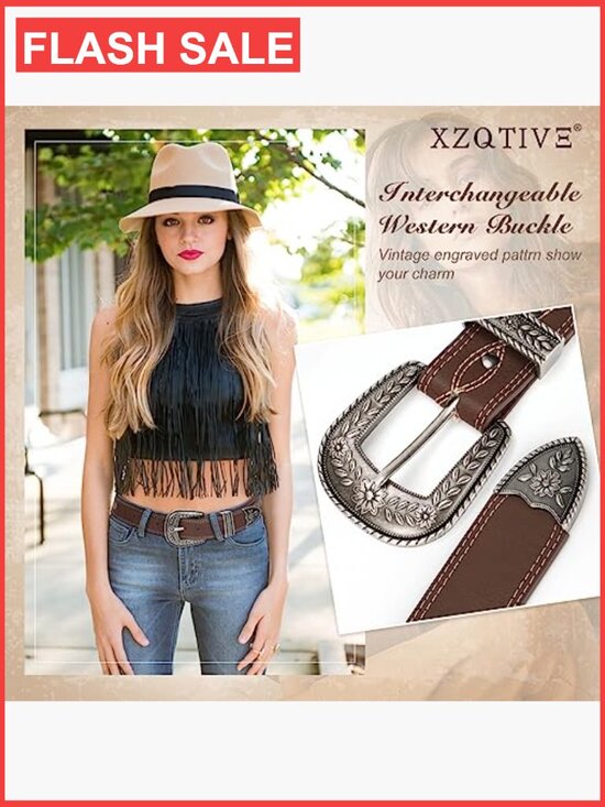 Genuine Leather Vintage Western Belt - Unisex Cowboy Style main image 5